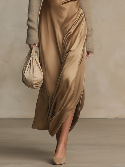 Retro-chic Satin Camisole Dress With A Side Slit