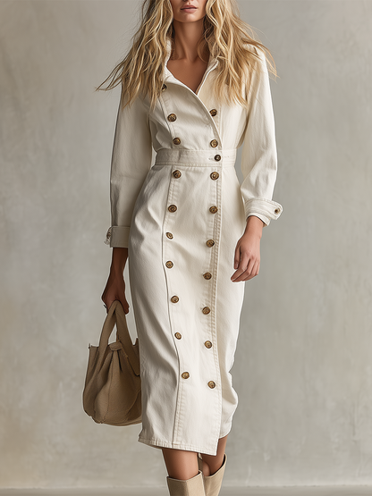Light-luxury Vintage Double-breasted Slim-fit Denim Dress