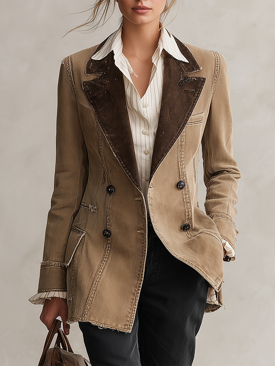 American Vintage Suede-contrast Lapel-panel Denim Blazer