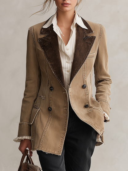 American Vintage Suede-contrast Lapel-panel Denim Blazer
