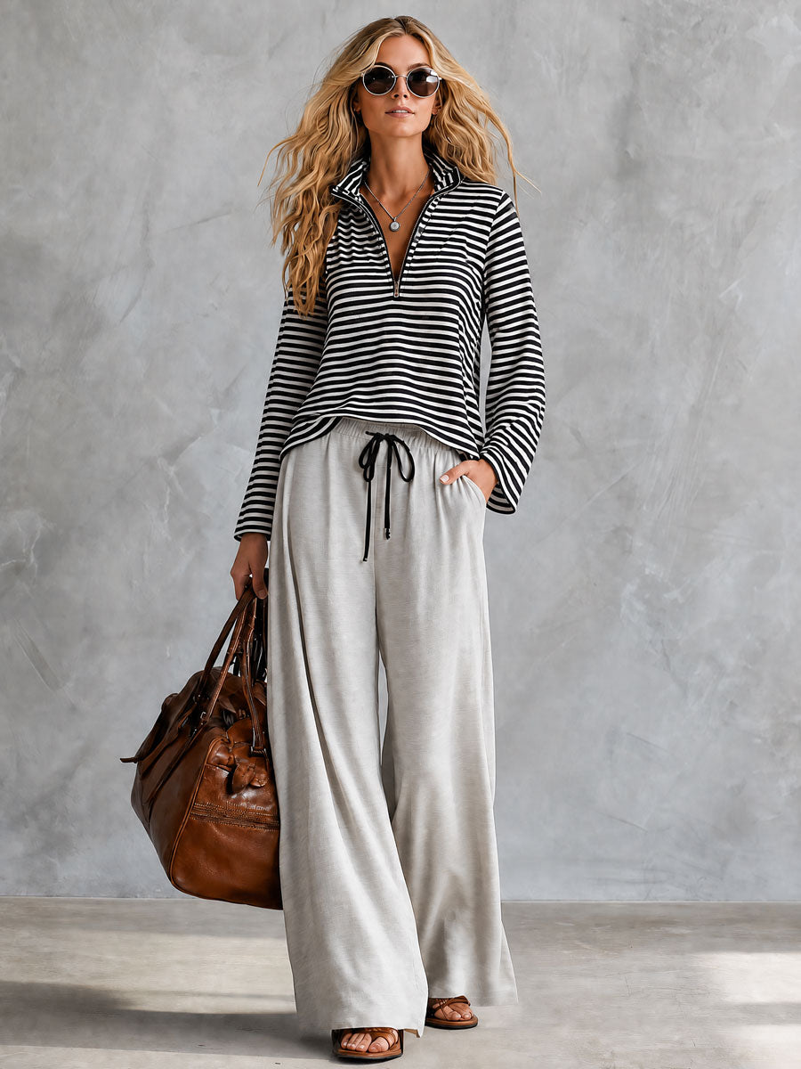 Casual Sporty Retro Gray Wide-leg Pants