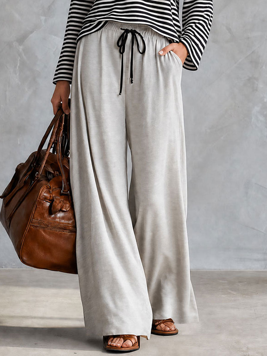 Casual Sporty Retro Gray Wide-leg Pants