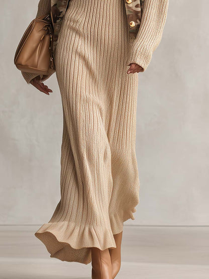Cozy Oatmeal Ribbed Knit Scoop-Neck Sleeveless Bodycon Sweater Maxi Dress