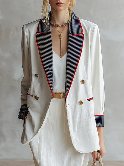 Stylish Casual White Striped-lapel Blazer