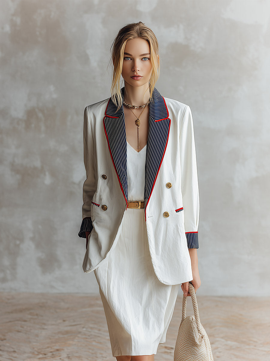 Stylish Casual White Striped-lapel Blazer