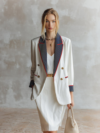 Stylish Casual White Striped-lapel Blazer