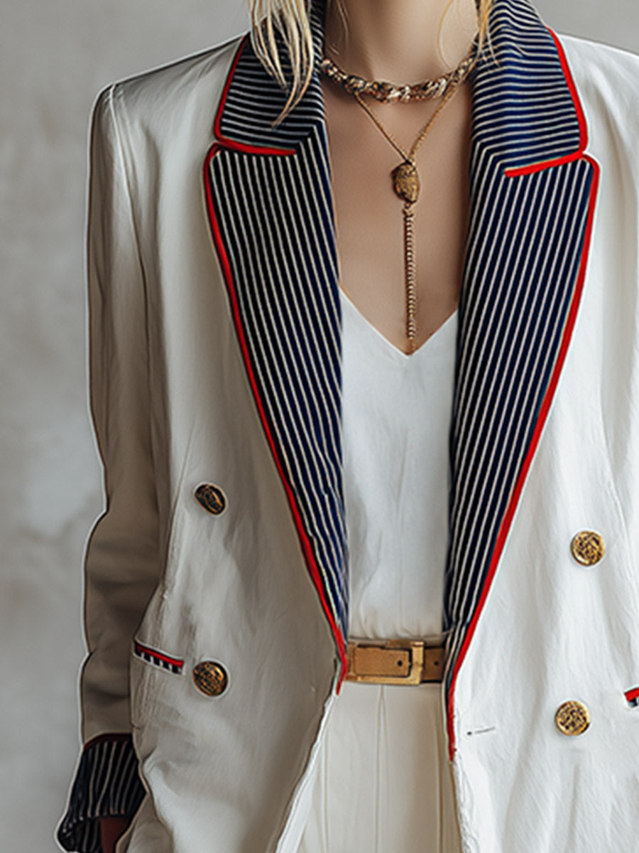 Stylish Casual White Striped-lapel Blazer