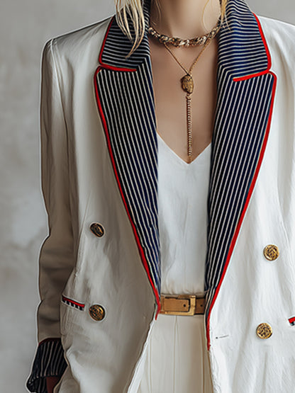 Stylish Casual White Striped-lapel Blazer
