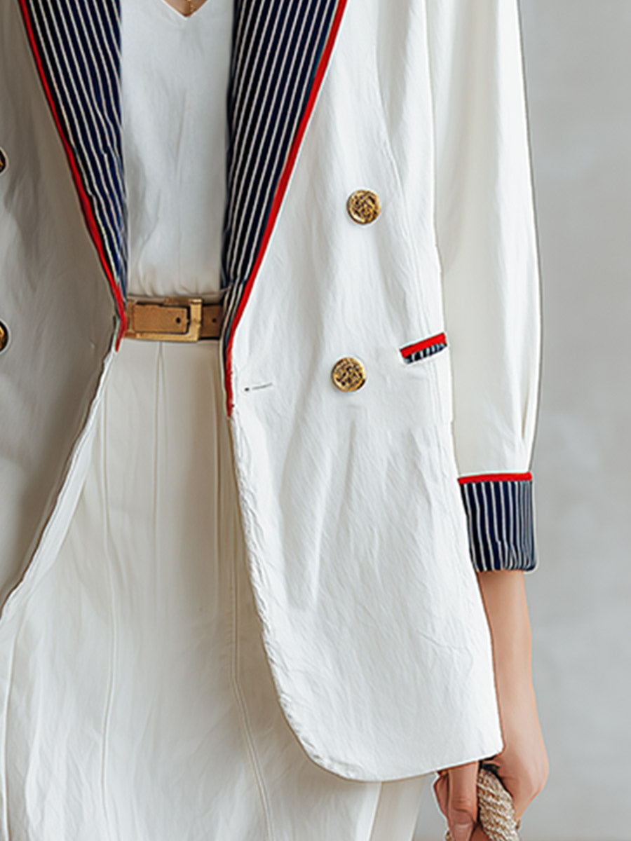 Stylish Casual White Striped-lapel Blazer