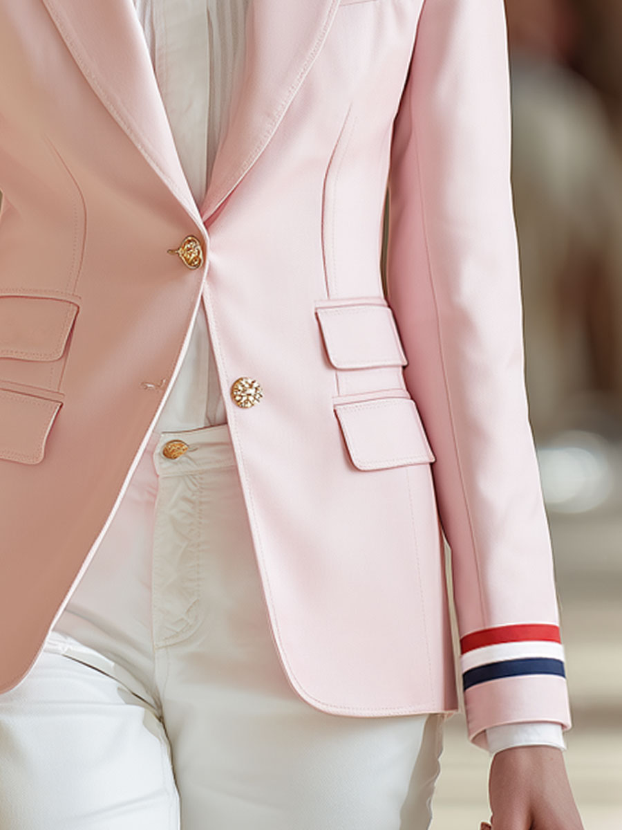 Retro-elegant Striped Sleeve Pink Blazer
