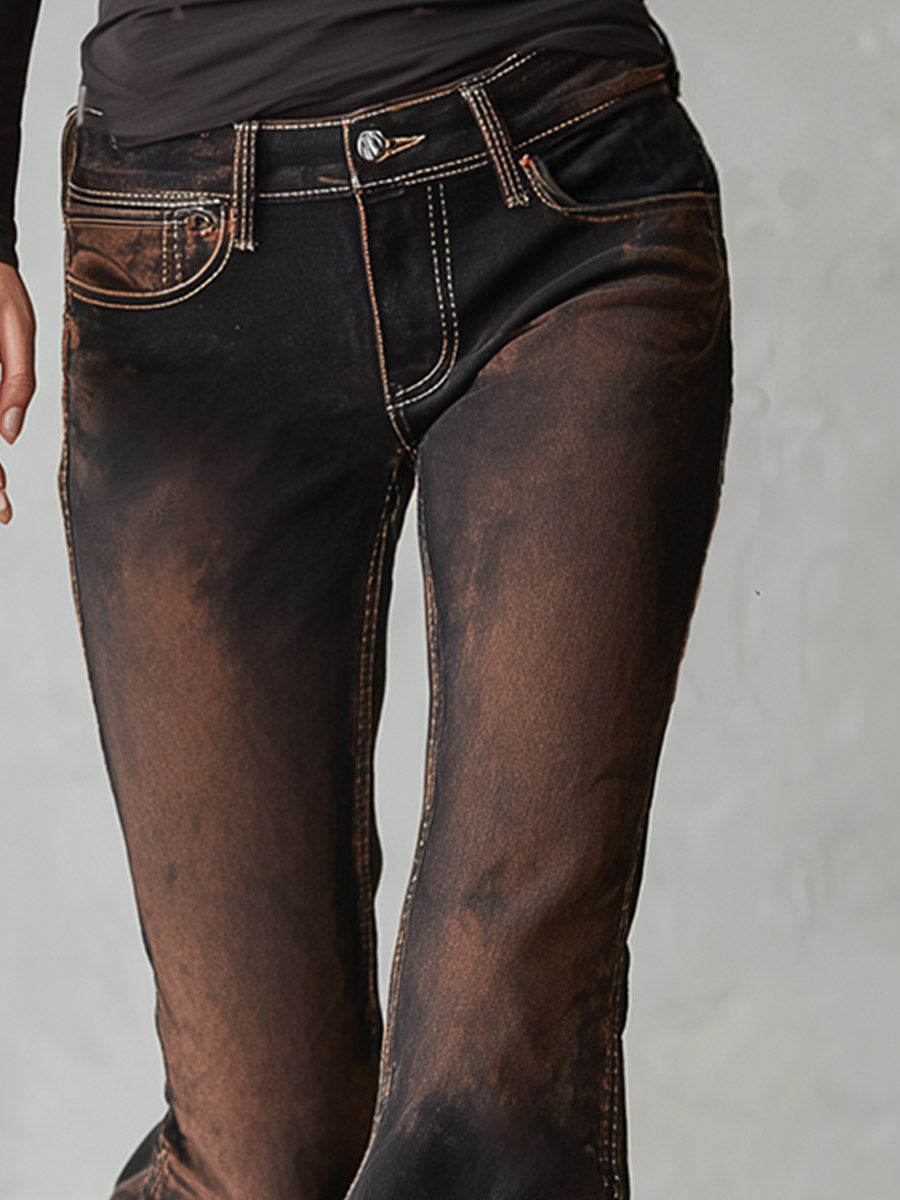 Vintage Black Distressed Wash Flared Jeans