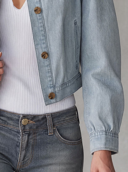 Casual Retro Blue Stand-up Collar Single-breasted Denim Jacket