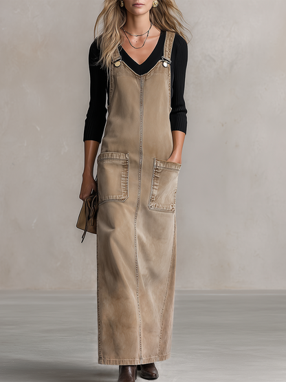 American Vintage Wide-strap Patch-pocket Denim Dress