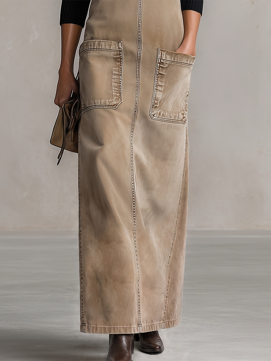 American Vintage Wide-strap Patch-pocket Denim Dress