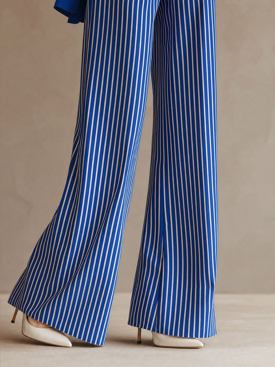 Simple And Elegant Striped Royal Blue Wide-leg Pants