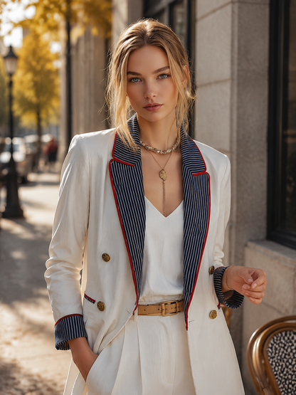 Stylish Casual White Striped-lapel Blazer