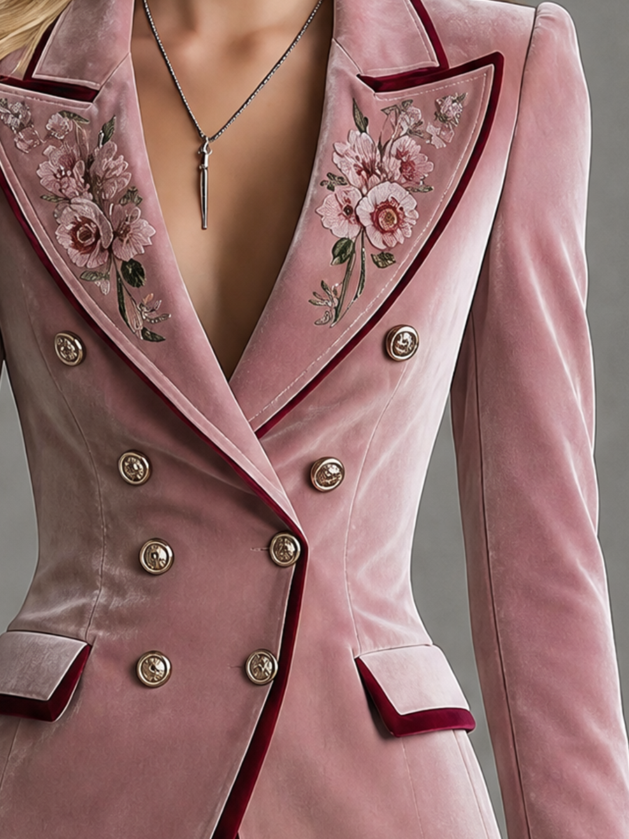 Vintage-style Casual Elegant Velvet Top With Embroidered Collar Detail