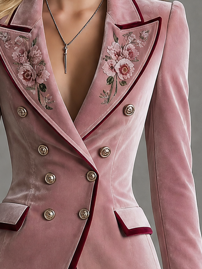 Vintage-style Casual Elegant Velvet Top With Embroidered Collar Detail