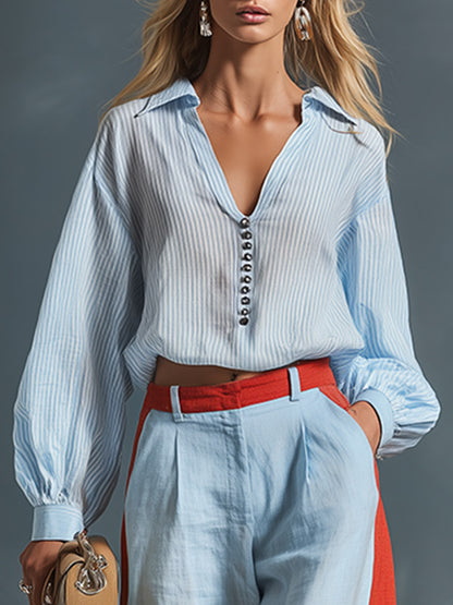 Stylish Casual Blue Striped Shirt