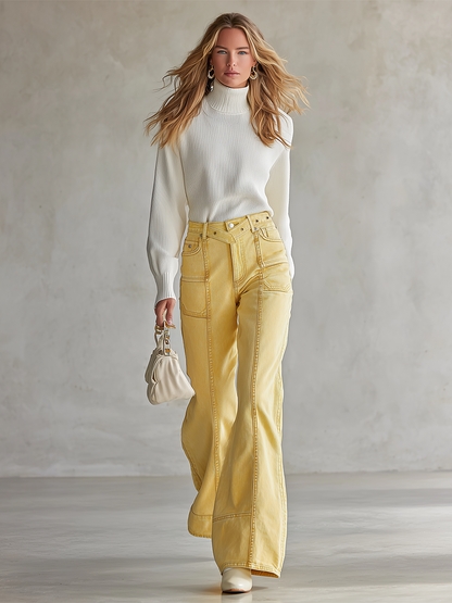 American Vintage High-waist Belted Denim Flare Jeans