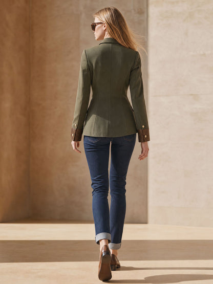 Casual Retro Snakeskin Sleeve Multi-pocket Olive Green Blazer