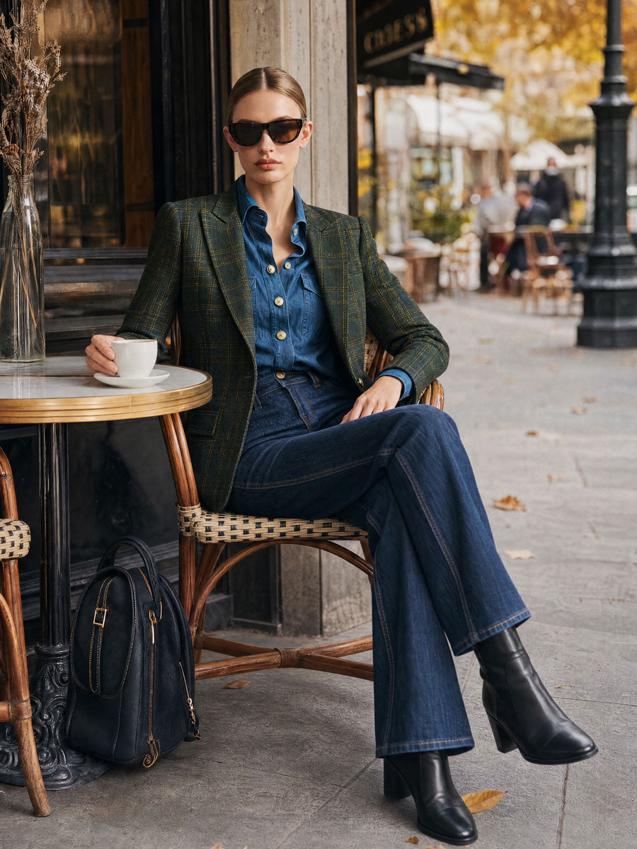 Simple Retro Dark Green Plaid Blazer