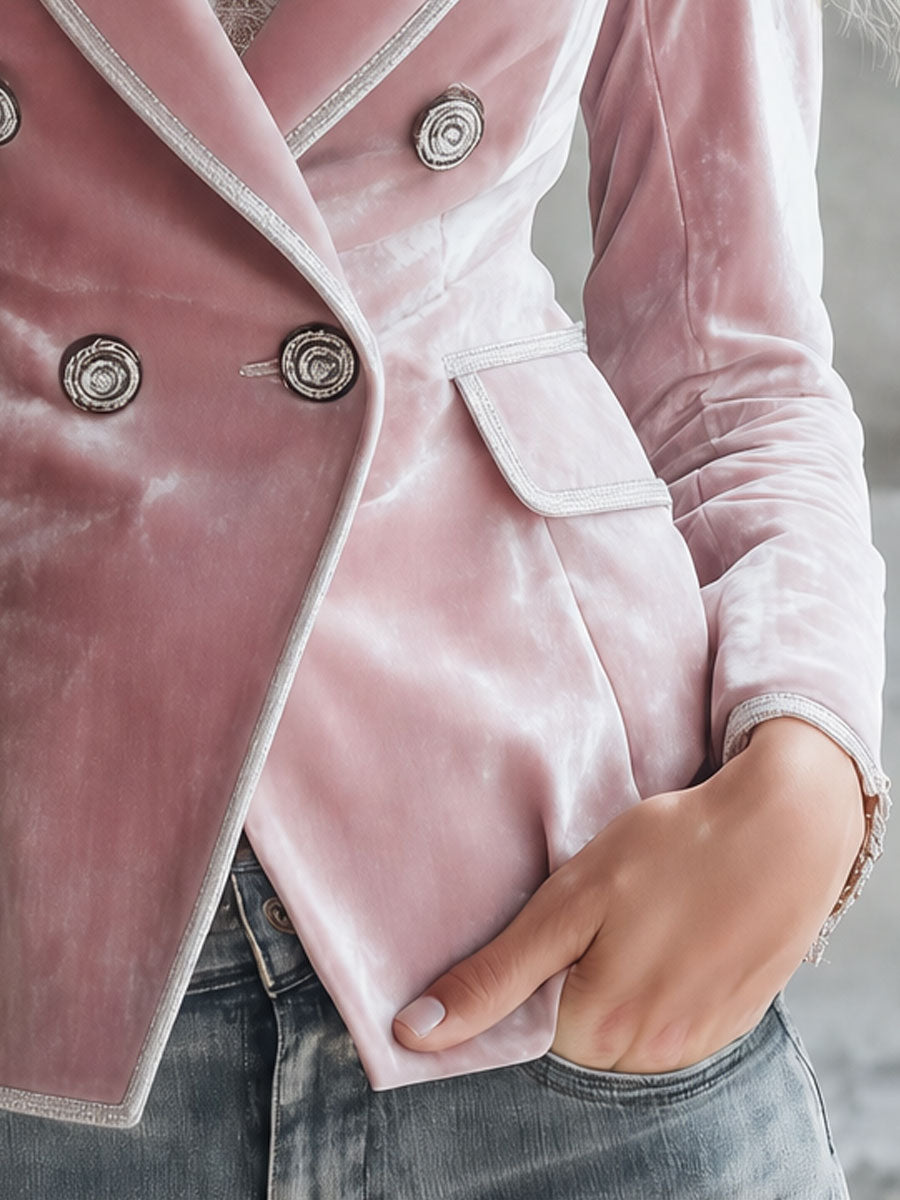 Vintage Silver Ribbon Pink Velvet Blazer
