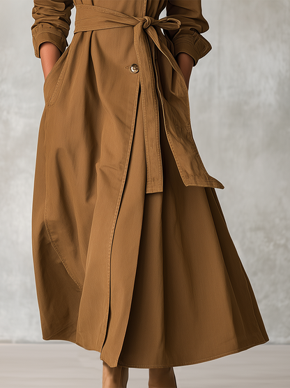 Urban High-neck Double-breasted Belted Denim Trench Coat