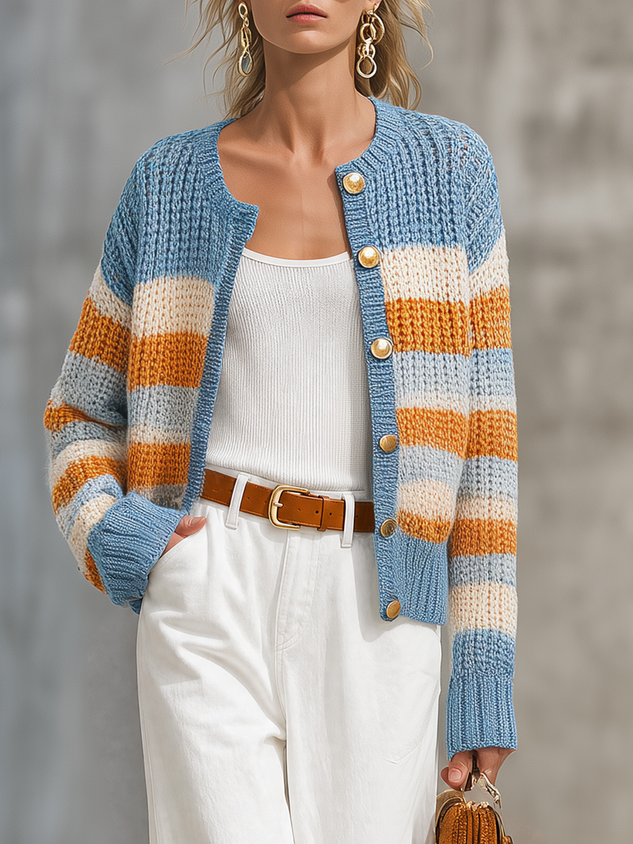 Retro-chic Color-block Striped Knit Top