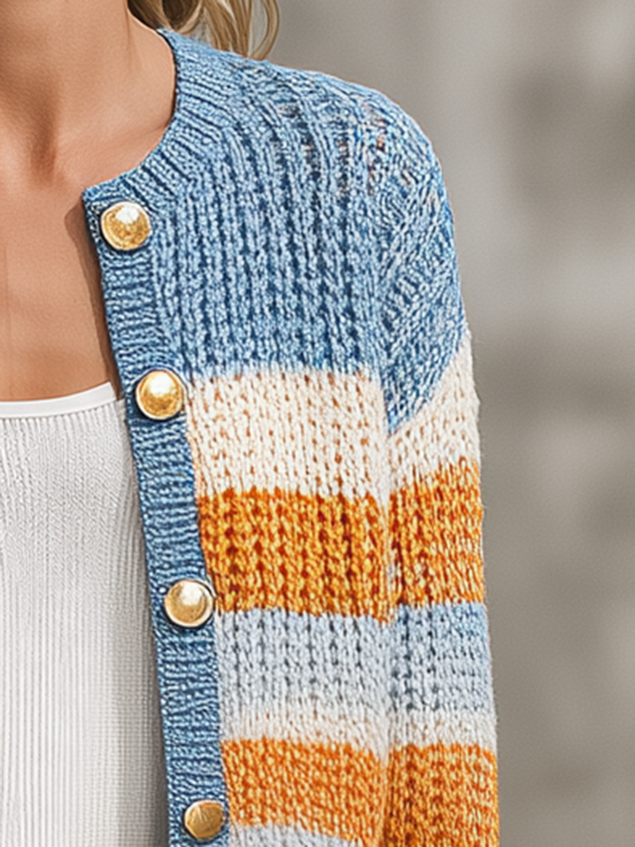 Retro-chic Color-block Striped Knit Top
