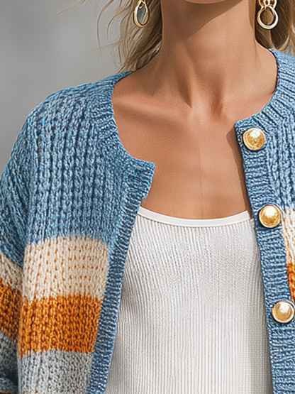 Retro-chic Color-block Striped Knit Top