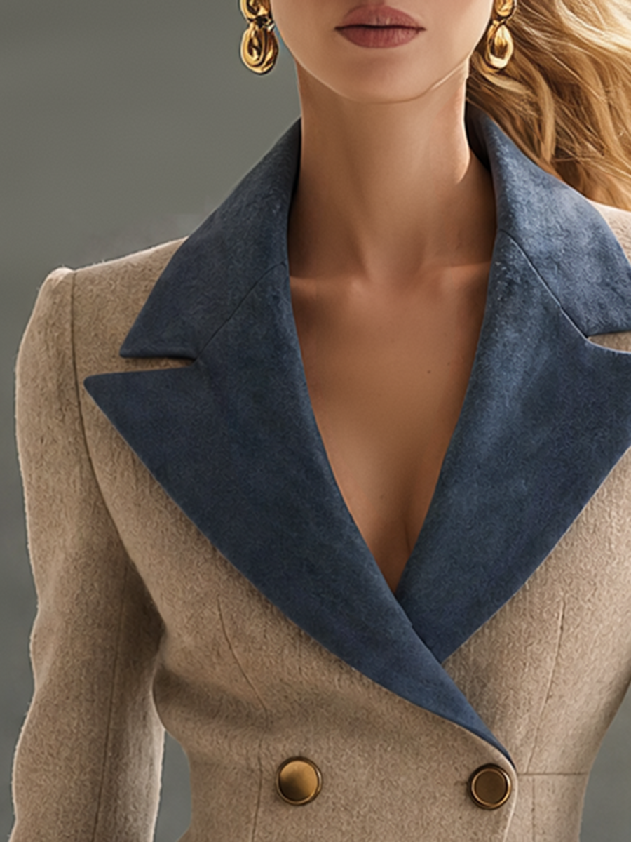 Retro-casual Elegant Faux-suede Top With Wool-blend Paneling