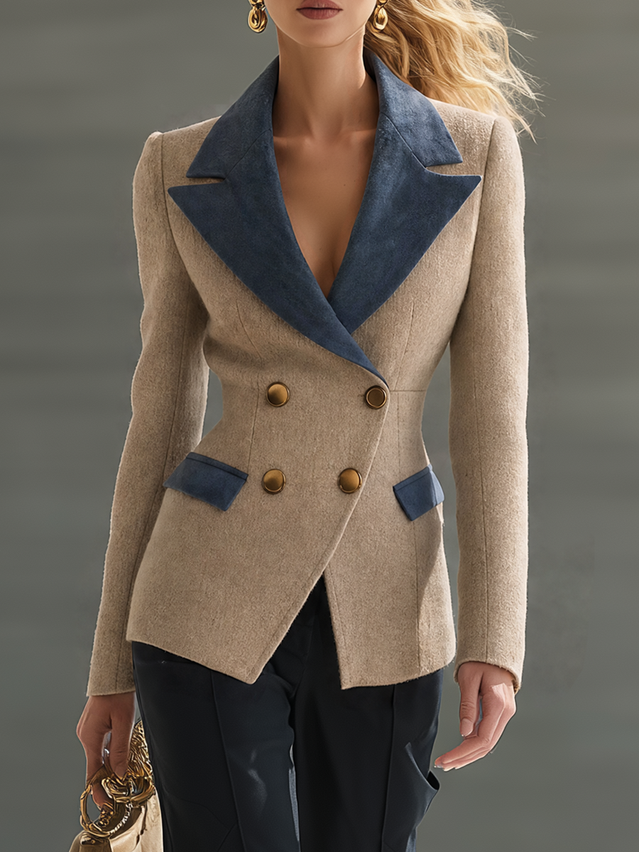 Retro-casual Elegant Faux-suede Top With Wool-blend Paneling