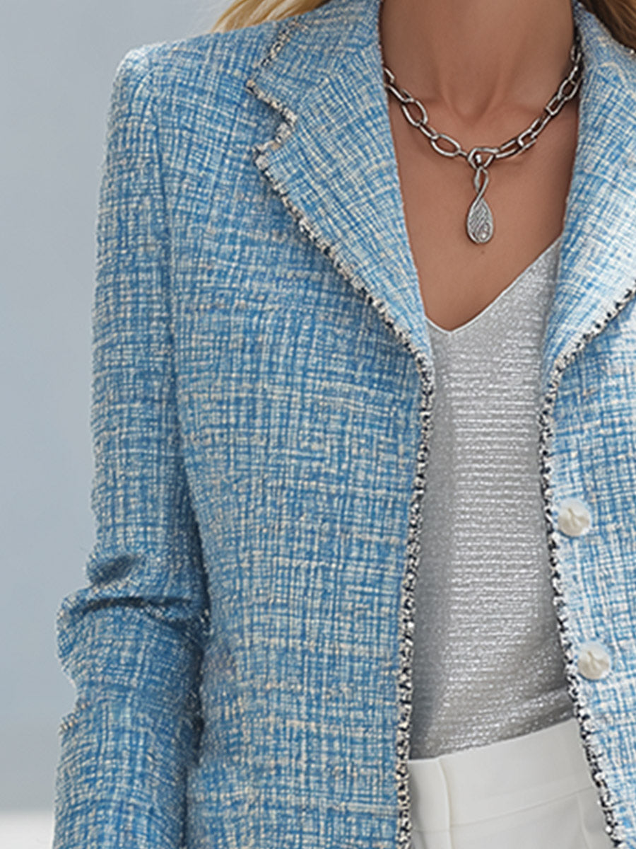 Elegant And Luxurious Light Blue Tweed Blazer