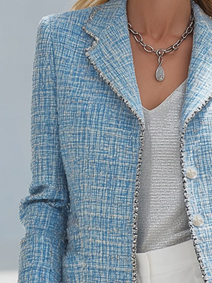 Elegant And Luxurious Light Blue Tweed Blazer