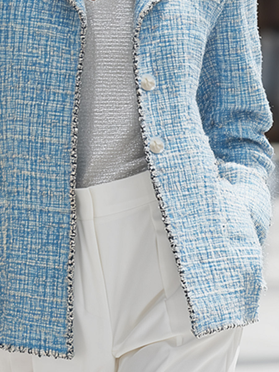 Elegant And Luxurious Light Blue Tweed Blazer