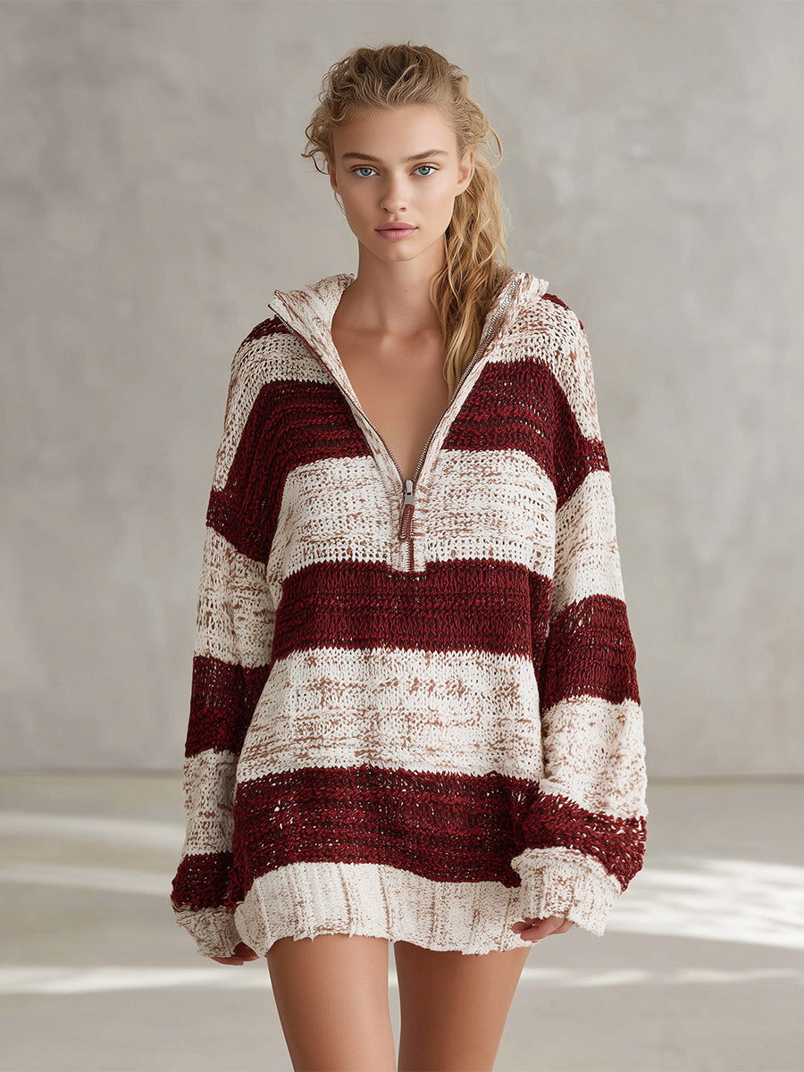 Elegant Urban Color-Block Mélange Knit Mini Dress