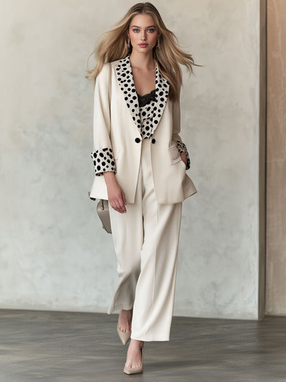 Retro Polka Dot Lapel Off-white Double-breasted Blazer