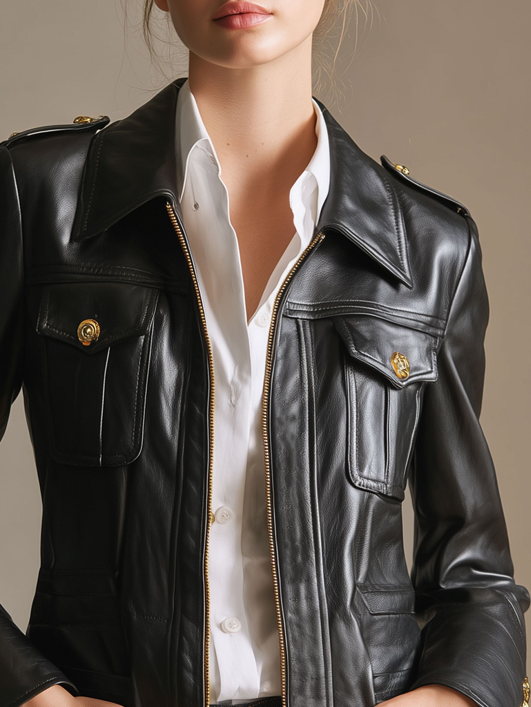 Stylish Retro Multi-pocket Black PU Zip-up Jacket