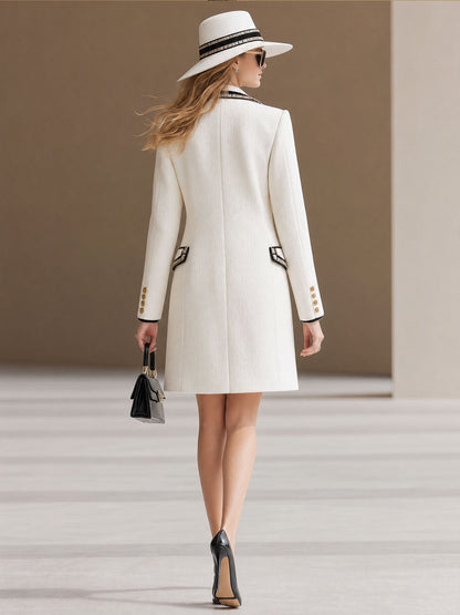 Stylish And Elegant Mid-length White Gold Trim White Wool Coat