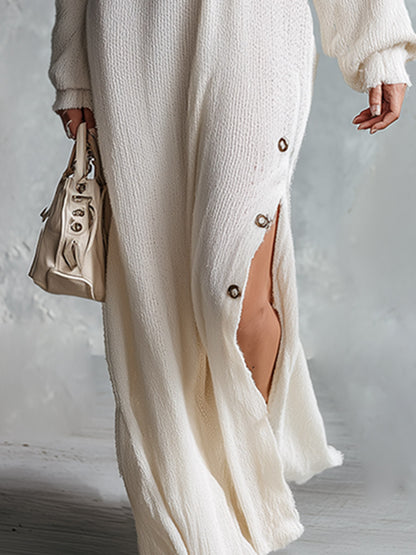 Elegant Party Sequin-Collar White Deep-V Slit Knit Maxi Dress