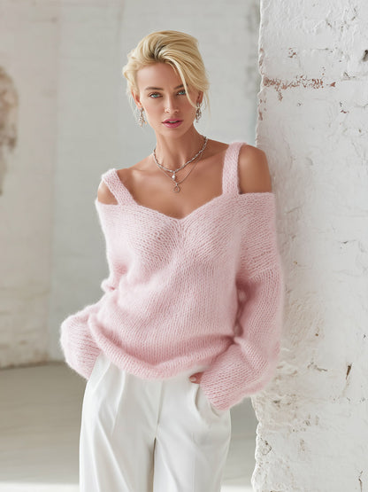 Urban-style Dual-strap Pink Sweater