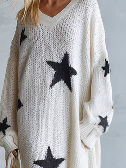 Oversized Star Print Knit Sweater Maxi Dress