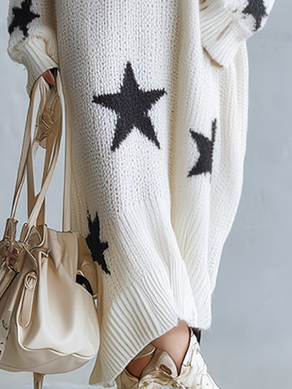 Oversized Star Print Knit Sweater Maxi Dress