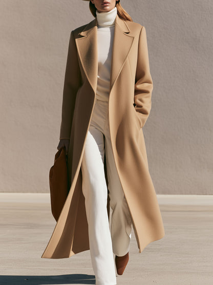 Simple And Stylish Camel-colored Lapel Coat