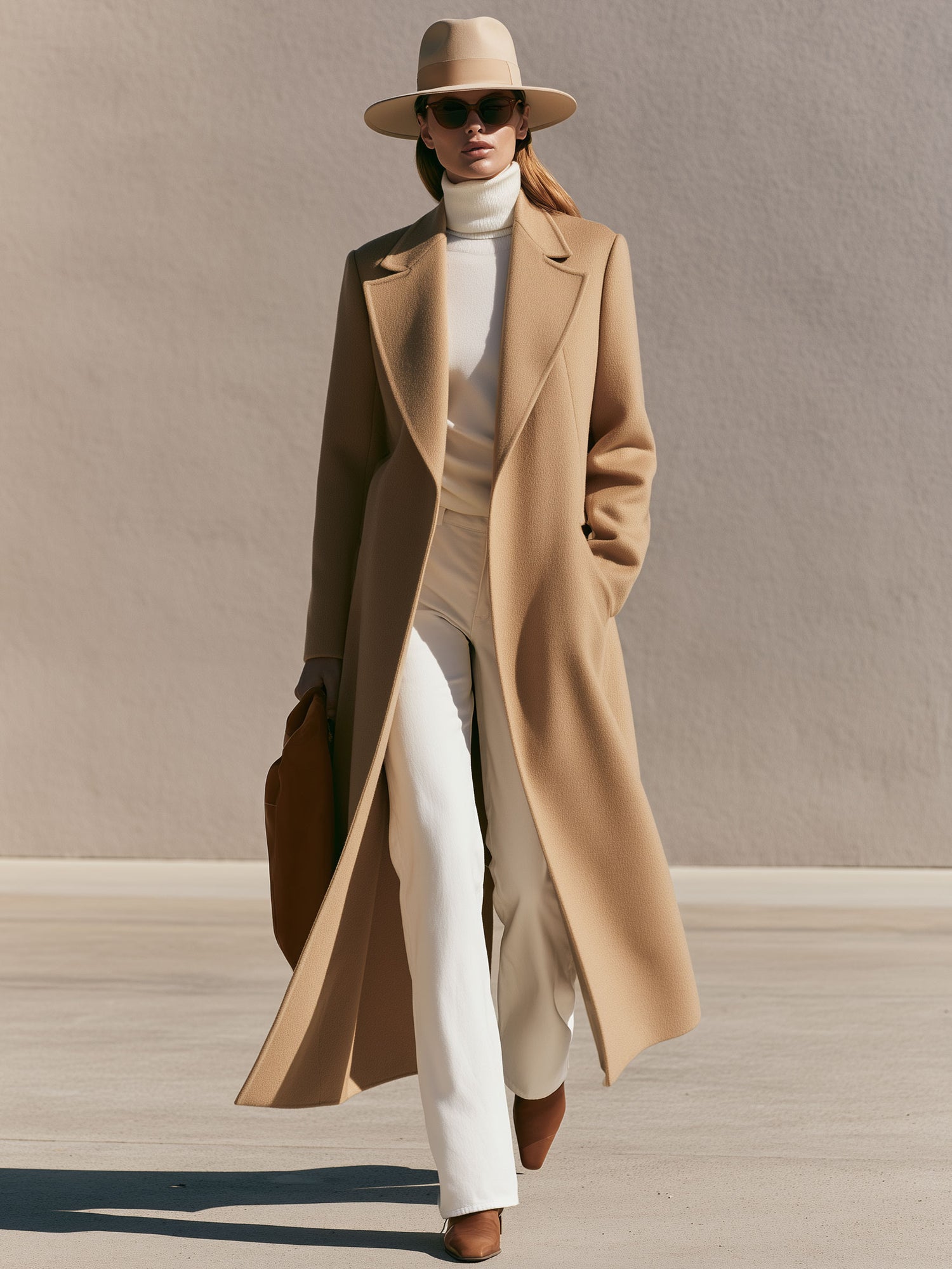 Simple And Stylish Camel-colored Lapel Coat