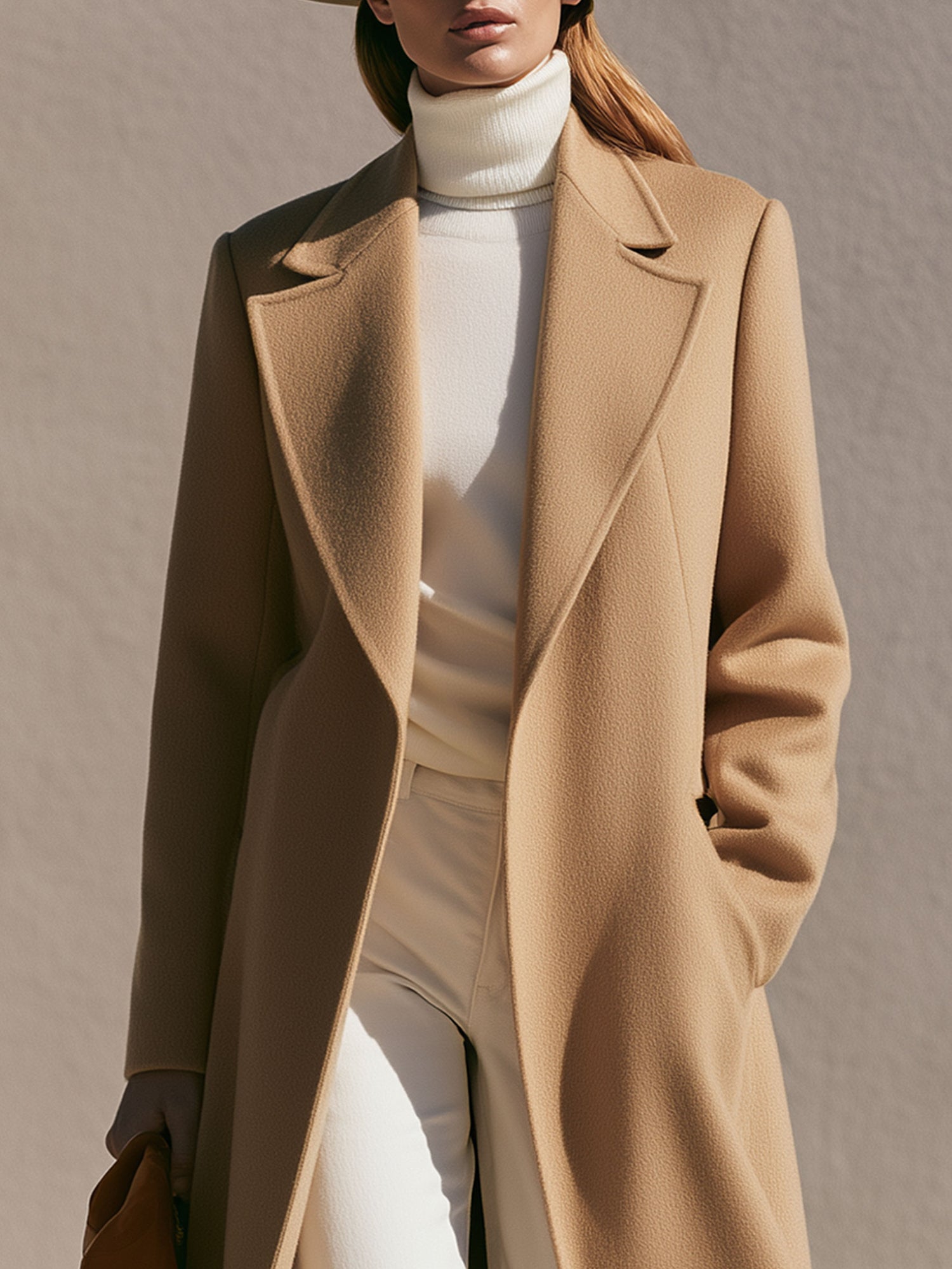 Simple And Stylish Camel-colored Lapel Coat
