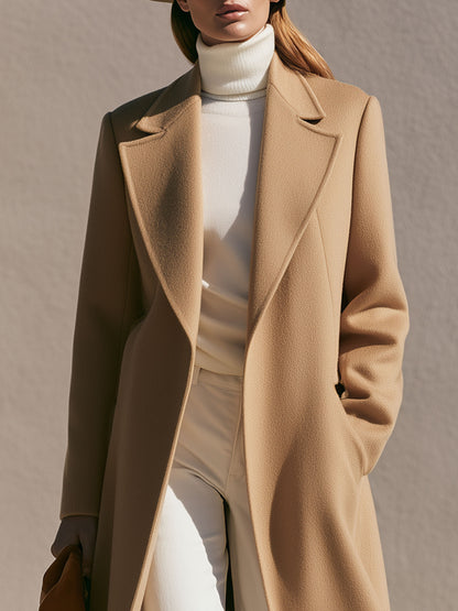 Simple And Stylish Camel-colored Lapel Coat