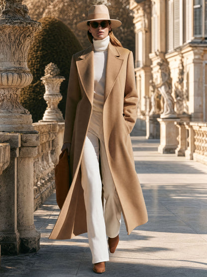 Simple And Stylish Camel-colored Lapel Coat