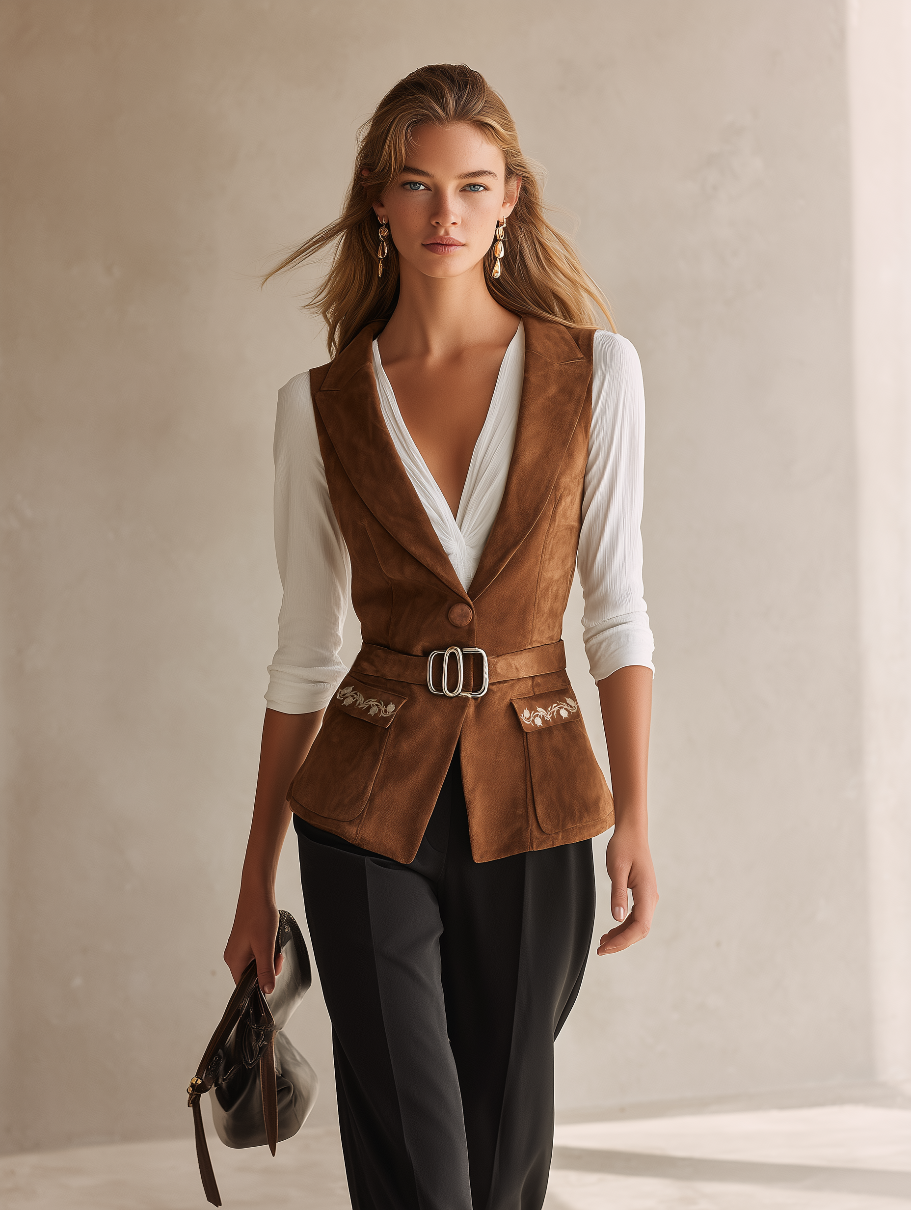 Embroidered Faux Suede Vest – Retro Casual And Elegant Style